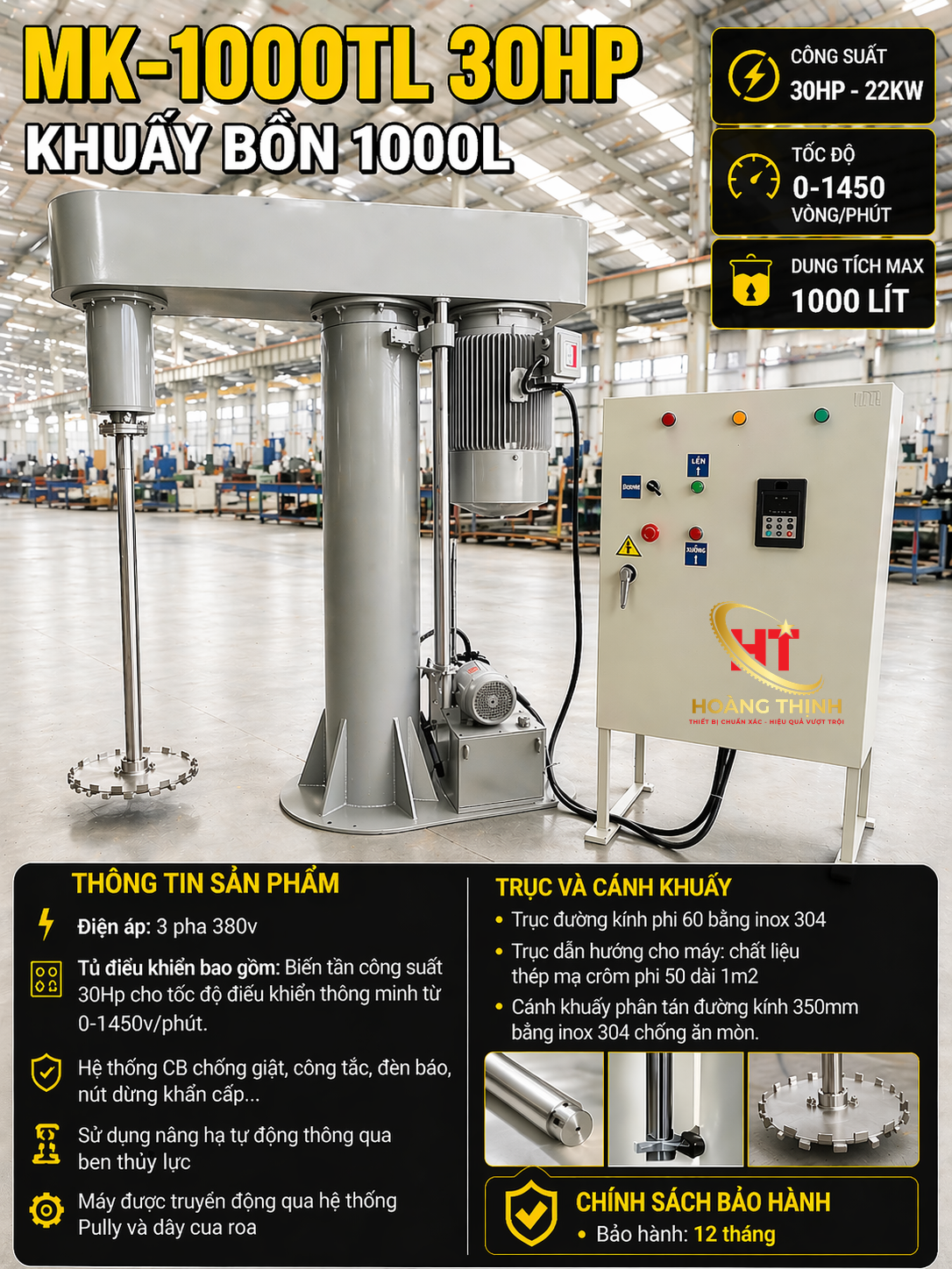 MÁY KHUẤY PHÂN TÁN MK-1000TL 30HP BEN THUỶ LỰC