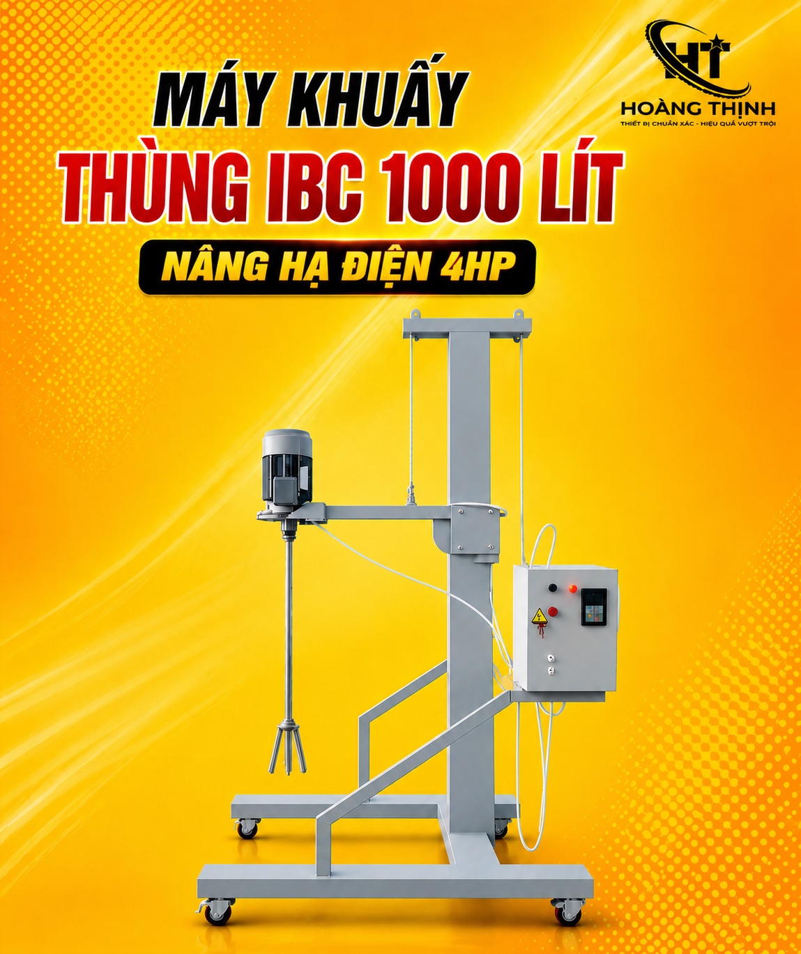 Máy khuấy thùng ibc 1000l nâng hạ điện 4hp tại Hoàng Thịnh