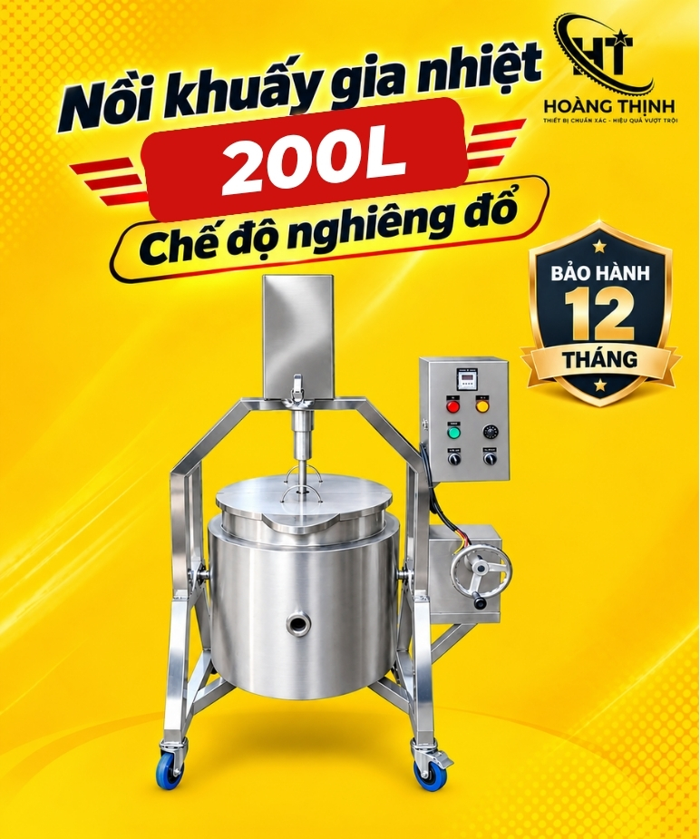 Nồi khuấy gia nhiệt 200L chế độ nghiêng đổ tại Thiết bị Hoàng Thịnh