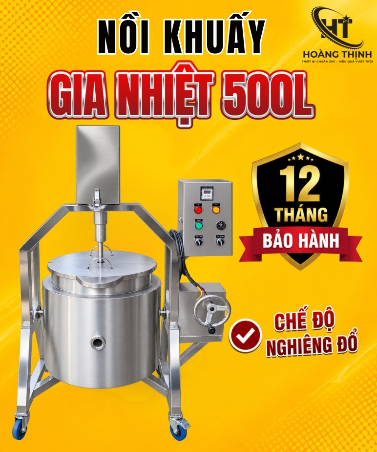 Nồi khuấy gia nhiệt 500L chế độ nghiêng đổ tại Thiết bị Hoàng Thịnh