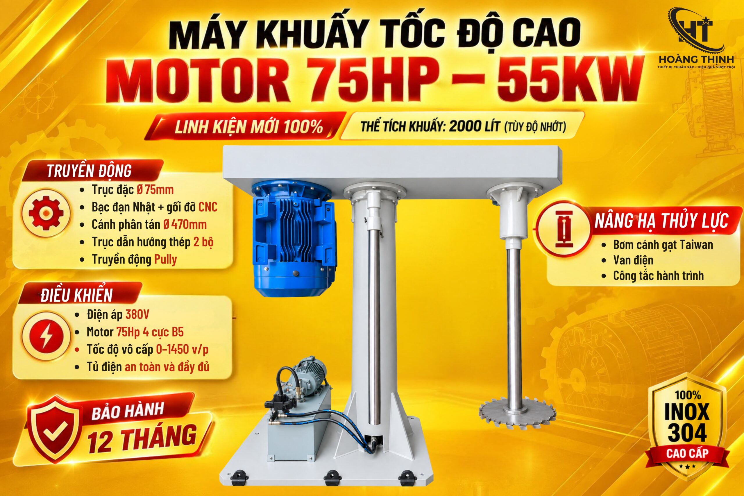 Thông tin chi tiết về máy khuấy tốc độ cao Motor 75HP-55kW